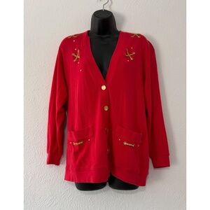 Cathy Daniels Red Vintage Nautical Design Cardigan, Small